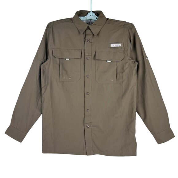 NWOT Habit Men UPF 40+ Button Down Long Sleeve Outdoor Shadow Green Shirt Size S - Picture 1 of 10